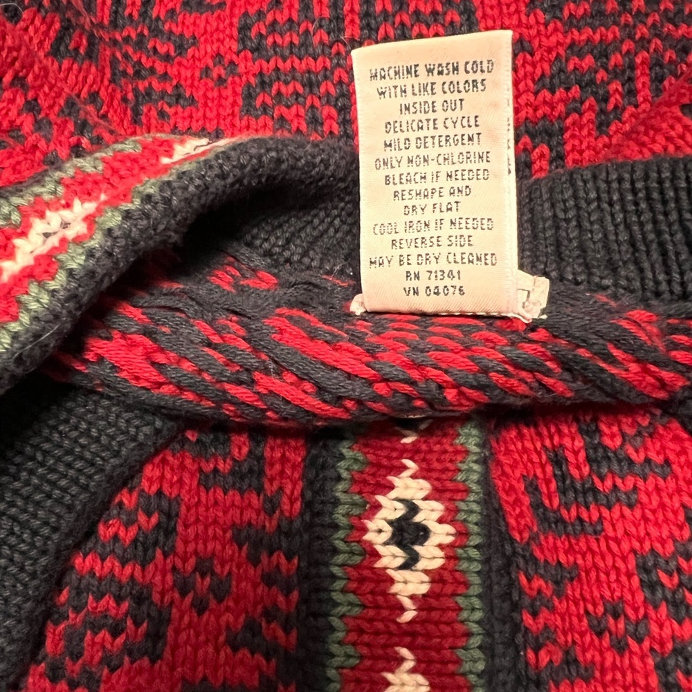 LL Bean Fair Isle Cotton Cardigan Red Snowflake Nordic Pattern - Picture 9 of 9